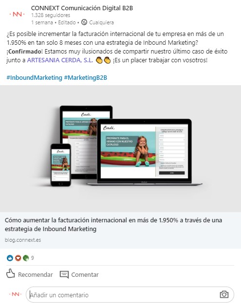 Ejemplo de publicación para convertir en LinkedIn